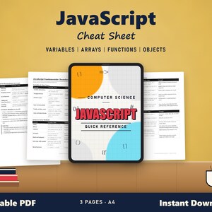 JavaScript Fundamentals Cheatsheet PDF | Syntax, Arrays, Functions & DOM Quick Reference