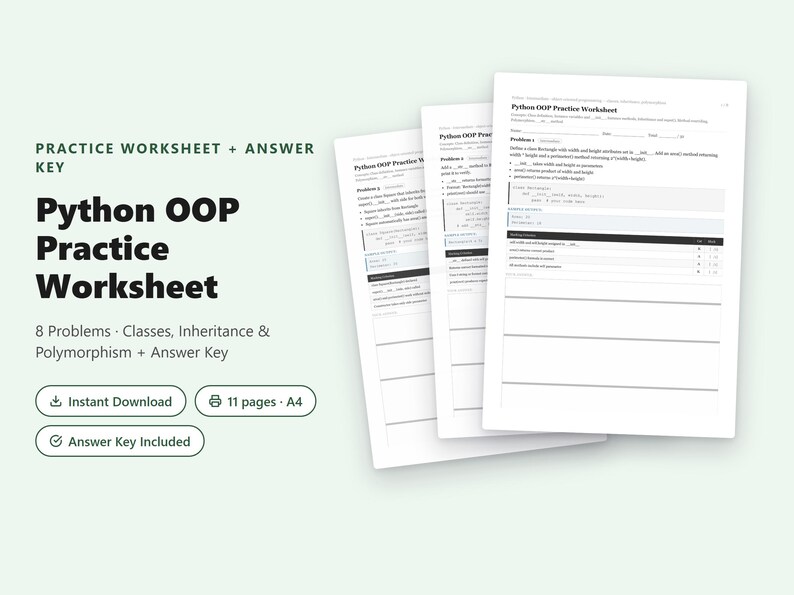 Esercizi pratici di programmazione orientata agli oggetti in Python / 8 problemi su classi ed ereditarietà + soluzioni in PDF immagine 1
