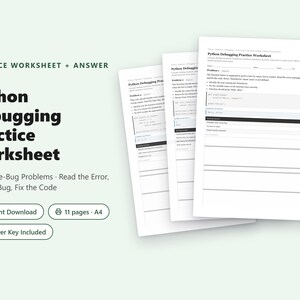 Python Debugging Practice Worksheet | 8 Find-the-Bug Problems + Answer Key PDF