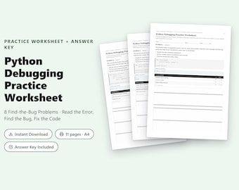 Python Debugging Practice Worksheet | 8 Find-the-Bug Problems + Answer Key PDF