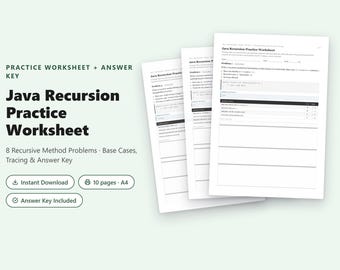 Java Recursion Practice Worksheet | 8 Problems + Answer Key PDF