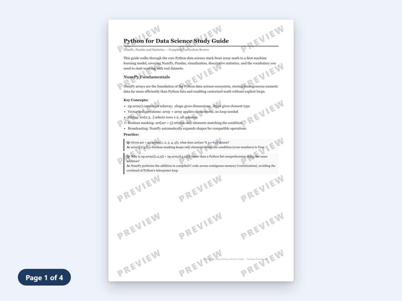 Python for Data Science Study Guide PDF | NumPy, Pandas & Statistics Complete Review image 3