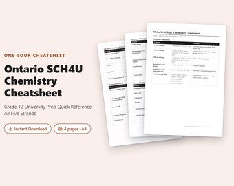 Ontario SCH4U Chemistry Cheatsheet PDF | Grade 12 University Prep Quick Reference