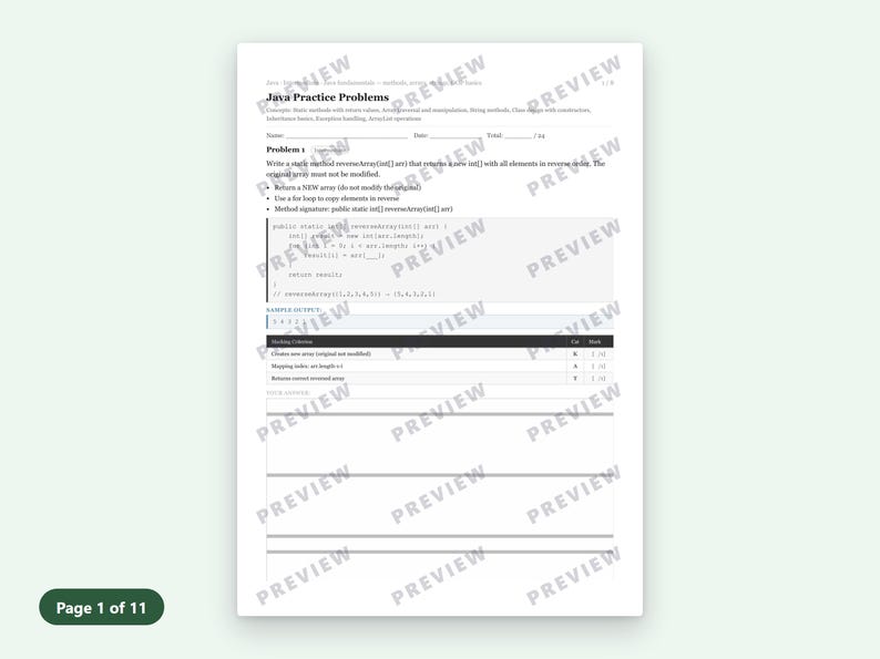 Java Practice Problems Worksheet | 8 Intermediate Problems + Answer Key PDF image 3