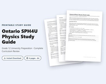Ontario SPH4U Physics Study Guide PDF | Grade 12 University Prep Complete Review