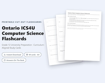 Ontario ICS4U Computer Science Flashcards | Curriculum-Aligned Study Cards PDF