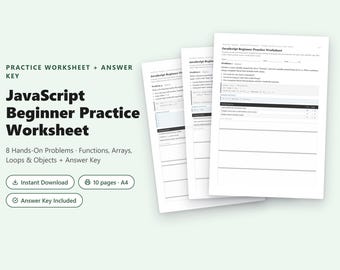 JavaScript Beginner Practice Worksheet | 8 Problems Covering Functions, Arrays & Loops + Answer Key PDF