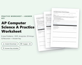 AP Computer Science A Practice Worksheet | 8 Java OOP Problems + Answer Key PDF