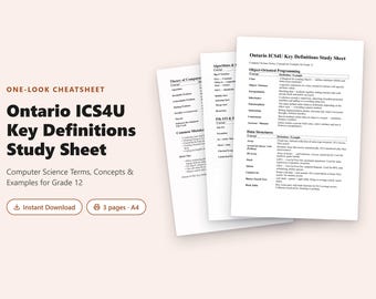 Ontario ICS4U Kerndefinities Studieblad | Informatica Termen & Voorbeelden PDF