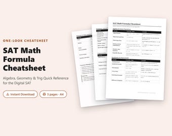 Hoja de fórmulas matemáticas en PDF / Guía rápida de álgebra, geometría y trigonometría para el SAT®