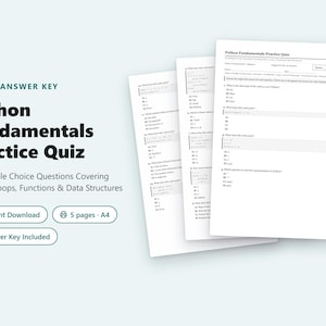 Python Fundamentals Practice Quiz | 20 MCQs Covering Syntax, Loops & Functions + Answer Key PDF