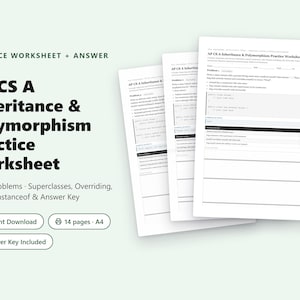 AP CS A Inheritance & Polymorphism Practice Worksheet | 8 Java Problems + Answer Key PDF