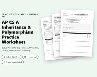 AP CS A Inheritance & Polymorphism Practice Worksheet | 8 Java Problems + Answer Key PDF