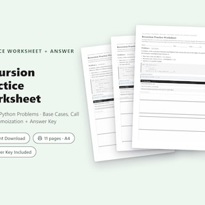 Recursion Practice Worksheet | 8 Java + Python Problems (4 Each) + Answer Key PDF