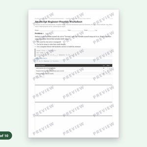 Puede incluir: Una hoja de ejercicios para principiantes en JavaScript con texto negro sobre fondo blanco. El documento incluye un problema de programaci&oacute;n sobre la declaraci&oacute;n de variables, el uso de plantillas literales y una tabla de criterios de evaluaci&oacute;n.