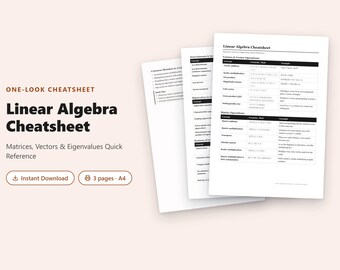 Linear Algebra Cheatsheet PDF | Matrices, Vectors & Eigenvalues Quick Reference