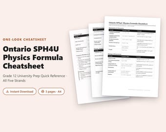 Hoja de fórmulas de física SPH4U de Ontario en PDF / Guía rápida de preparación universitaria para el grado 12