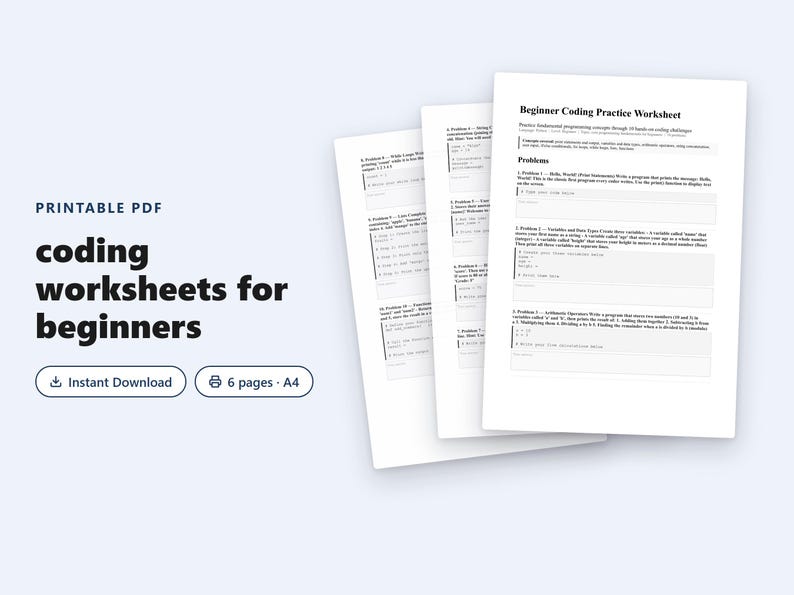 Beginner Python Practice Problems | 10 Exercises with Answer Key | Adult & Teen PDF image 1