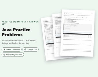 Hoja de ejercicios de práctica de Java / 8 problemas de nivel intermedio + clave de respuestas (PDF)