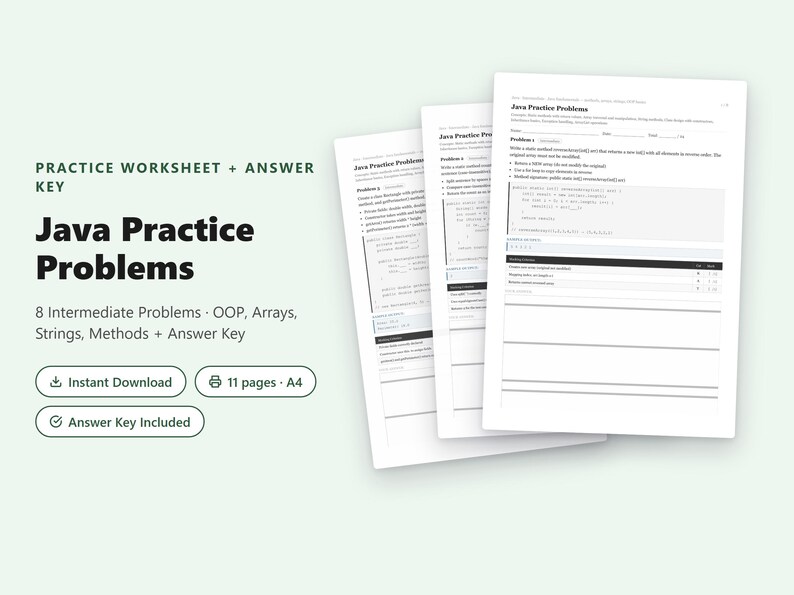 Java Practice Problems Worksheet | 8 Intermediate Problems + Answer Key PDF image 1