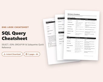 SQL Query Cheatsheet PDF | Select, Join, Group By & Subqueries Quick Reference