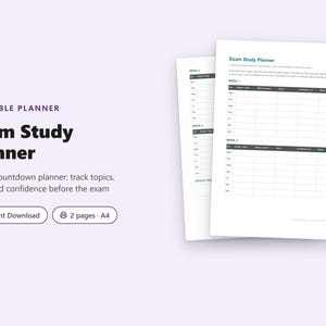 Exam Study Planner | 4-Week Countdown Printable | Study Hours + Confidence Tracker PDF