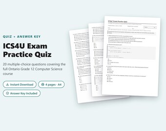 ICS4U Exam Practice Quiz | Ontario Grade 12 Computer Science (PDF Download)