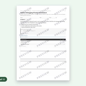 Python Debugging Practice Worksheet | 8 Find-the-Bug Problems + Answer Key PDF image 3