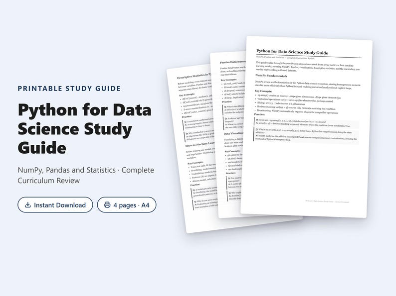 Python for Data Science Study Guide PDF | NumPy, Pandas & Statistics Complete Review image 1