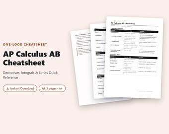 Calculus Cheatsheet PDF | AP® Calc AB Derivatives, Integrals & Limits Quick Reference