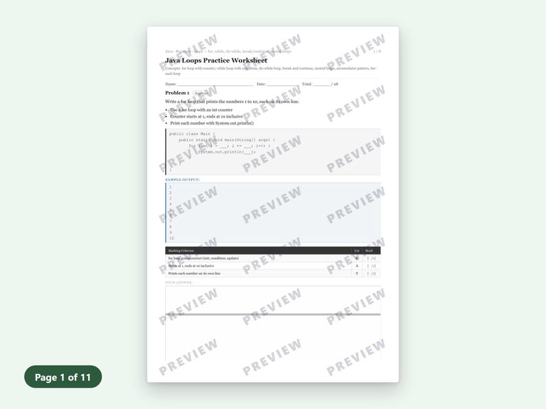 Oefenblad Java-lussen | 8 beginnersopgaven + antwoorden (pdf) afbeelding 3