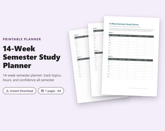 Planificador de estudio semestral de 14 semanas / Cuenta regresiva imprimible / Horas de estudio + Rastreador de confianza (PDF)