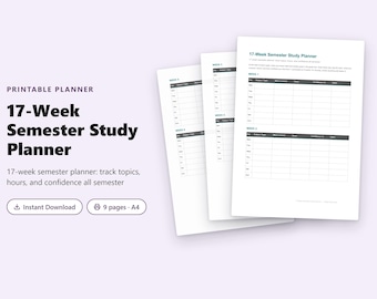 17-Week Semester Study Planner | Countdown Printable | Study Hours + Confidence Tracker PDF