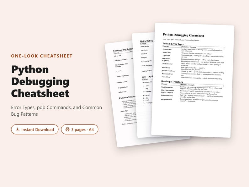 Guía rápida de depuración de Python en PDF / Tipos de errores, comandos pdb y patrones de errores imagen 1