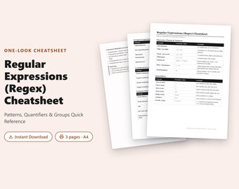 Hoja de referencia rápida de expresiones regulares (Regex) en PDF / Guía de referencia rápida de patrones, cuantificadores y grupos