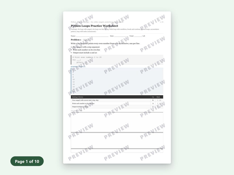 Oefenblad Python-lussen | 8 opgaven voor beginners + antwoorden (pdf) afbeelding 3