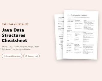 Java Data Structures Cheat Sheet PDF | Arrays, Lists, Maps, Trees Reference