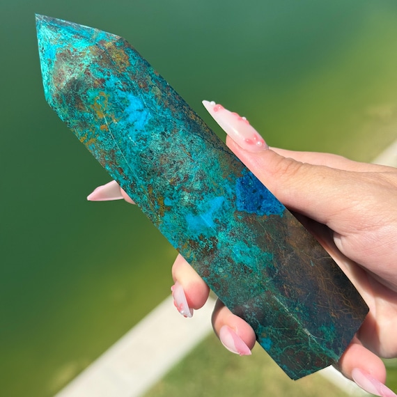 Peruvian "Phoenix Stone" Tower, Turquoise, Chrysocolla, Azurite, Malachite, Crystal Tower from Peru, Throat Chakra, Heart Chakra Healing