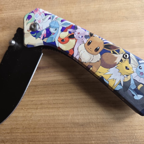 Spring Assisted Knife: Eevee Evolutions Handle, 440 Stainless Steel Blade