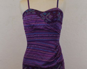 1950's "Nani of Hawaii" Swimsuit in Purple, Blue, and Yellow Cotton Abstract Print / Bathing Suit / One Piece / Size: 34" to 36" Bust