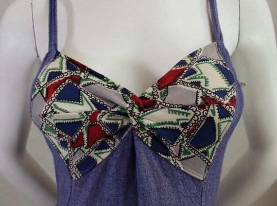 1930's Blue One Piece Bathing Suit With Patchwork… - image 9