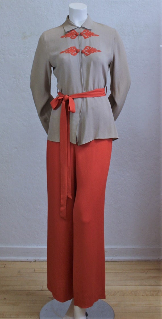 Rare 1940’s Pants Suit in Two-Tone Taupe Tan and S