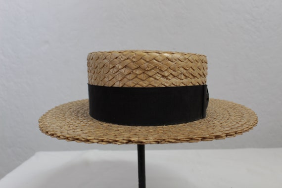 1900's Men's Sailor Skimmer Boater Hat / Stiff Se… - image 4