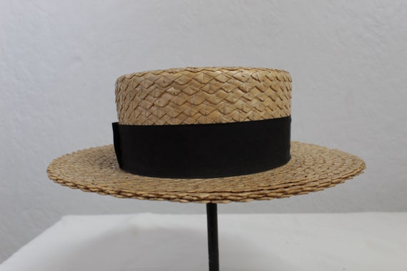 1900's Men's Sailor Skimmer Boater Hat / Stiff Se… - image 2