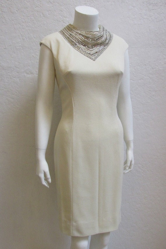 1960's "Sydney North" Sheath Dress in Ivory and T… - image 1