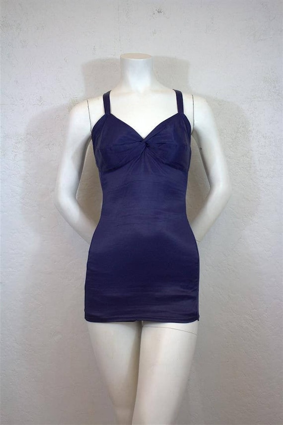 1950's "Catalina" Navy Blue One Piece Swimsuit / … - image 1