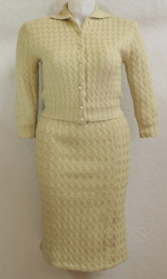 1950's Two Piece Sweater and Skirt Set in Vanilla