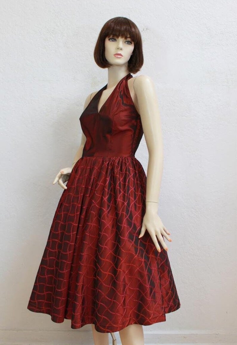 maroon taffeta dress