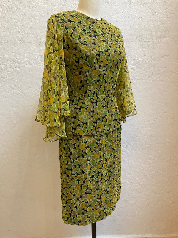 1960's "Jems" "California" Chiffon Dress with Black Lining / Size: 26 1/2" Waist View 2
