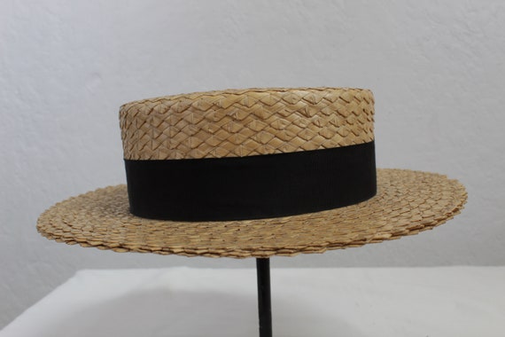 1900's Men's Sailor Skimmer Boater Hat / Stiff Se… - image 3